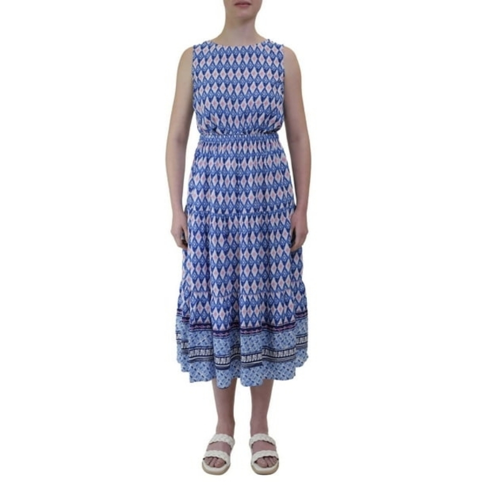 beachlunchlounge Peonia Sleeveless Back Cutout Midi Dress Moroccan Print L NWT